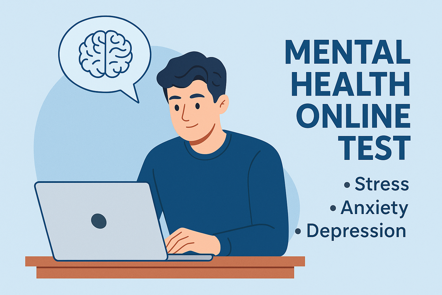 Illustration of a person taking a mental health test online